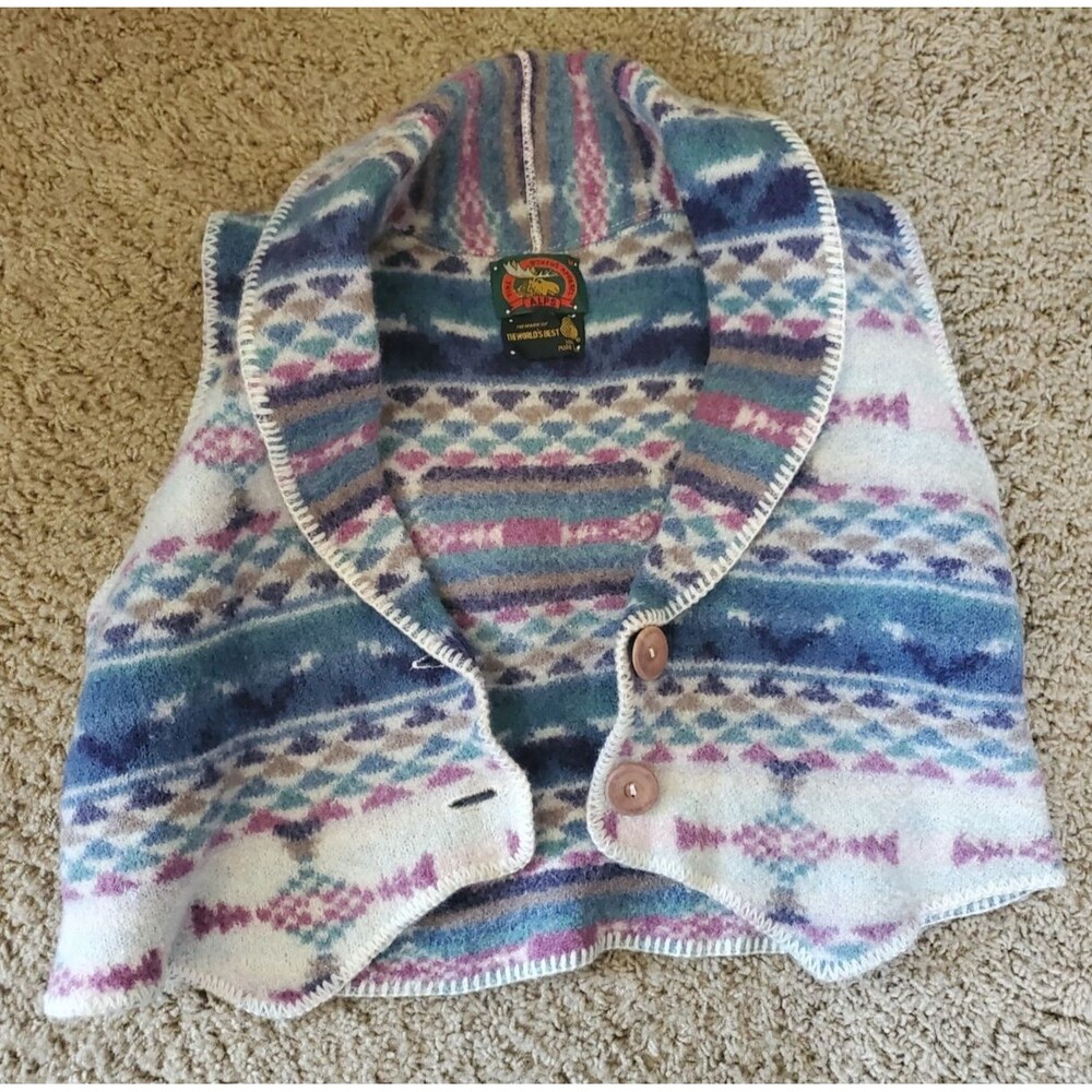 Vintage Alps Fine Womens 100% Pure Wool Aztec Southwestern Blanket Vest Size M